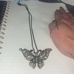 Rustic Butterfly Necklace With Rhinestone Chain